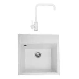 Гранітна мийка з краном квадратна WIZ № 18 490х510 мм (Біла)