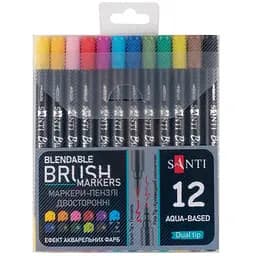 Набор маркеров Santi Brush Marker акварельные двухсторонние 12 шт. (391055)