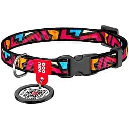 Ошейник для собак Waudog Nylon Граффити, c QR паспортом, пластиковый фастекс, 20-30х1 см