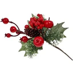 Ветка для декора 22 см Искусственные материалы для декора и флористики с ягодами и шишками Красный