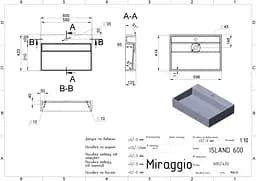 Умивальник Miraggio ISLAND 600 (0001761) Miramarble, Глянцевий, Накладний/Підвісний, Білий - мініатюра 2