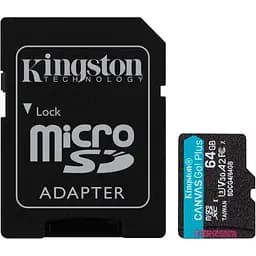 Карта пам'яті Kingston microSD 64GB C10 UHS-I U3 A2 V30 R200MB/s + SD