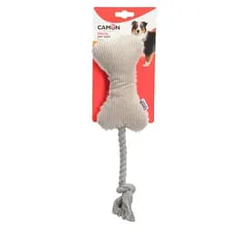 Игрушка для собак Camon косточка плюшевая с пищалкой и веревкой 33 см (AH452)