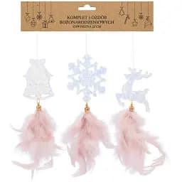 Набір прикрас-підвісок Chomik Олень Дзвіночок Сніжинка з пір'ям 22 см 3 шт. шампань (5900779855861)