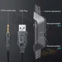 Дротова ігрова гарнітура Onikuma Gaming with LED K6, USB, 3.5mm, 2m, black-blue - мініатюра 4