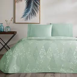 Постільна білизна з жаккардовим покривалом-піке Flava Green / простирадло на резинці Tac pbe0051422