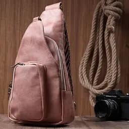 Жіноча сумка з акцентом на текстильну лямку з гладкої екошкіри Vintage 22772 рожева - мініатюра 9