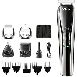 Акумуляторна чоловіча машинка - тример для стриження волосся й бороди VGR V-029 6 в 1 з підставкою