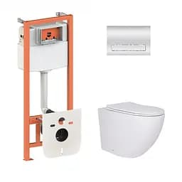 Подвесной унитаз Qtap Robin + инсталляция Qtap Nest 4 в 1 (линейная клавиша Chrome), Белый