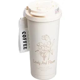 Термокружка Flower Style 500 мл с трубочкой и двойным открыванием, белый Yiwu HP-14-52W