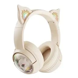 Беспроводные игровые наушники с ушками Onikuma B5 Bluetooth гарнитура с микрофоном и RGB подсветкой Beige (19239)