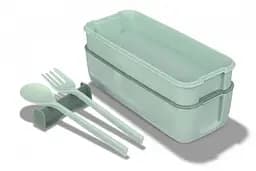 Ланч-бокс еко на 2 яруси з приборами Laprida Delicious lunch 02 Зелений 750 мл (64-21-1172) - мініатюра 3
