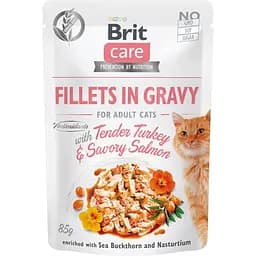 Влажный корм Brit Care Cat Pouch для кошек филе в соусе нежная индейка и пикантный лосось 85 г