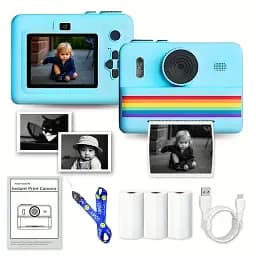 Детская цифровая фотокамера RAINBOW 2,8" мгновенная печать с термопринтером 1500 мАч Голубой