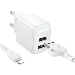 Мережевий зарядний пристрій з кабелем Borofone BAS41A Potential dual-port charger set(iP) білий - мініатюра 3