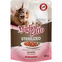 Вологий корм для стерилізованих котів Migliorgatto Sterilized лосось шматочки в желе 85 г