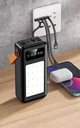 Портативний зовнішній акумулятор Bilintong 40000mAh Power Bank + Led лампа Чорний - мініатюра 8