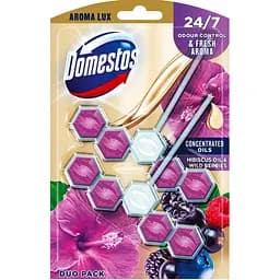 Блок для чистки унитаза Domestos Aroma Lux Свежесть гибискуса и лесных ягод, 110 г (2 шт по 55 г)