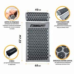 Масажний килимок із подушкою (аплікатор Кузнєцова) Сірий із чорним EasyFit fit0024941 - мініатюра 2