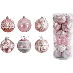 Набор новогодних украшений 24 блестящих игрушек на елкку, розового цвета (160831)