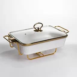 Мармитница фарфоровая Yiwu на металлической подставке 2л с подогревом белый 40х22.5х15.5 см ML850-15