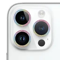 Захисне скло Metal Sparkles на камеру (у упак.) для Apple iPhone 15 Pro (6.1) /15 Pro Max (6.7) Бузковий / Rainbow