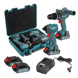 Konner & Sohnen Набір із двох акумуляторних інструментів KS IDISD 20V SET 2 20В дриль ударний, гвинтоверт, швидкий ЗП 2А акб 2х2А·год кейс 5кг