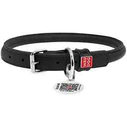 Нашийник для собак Waudog Glamour, круглий, шкіряний, з QR паспортом, S, 25-33х0,8 см, чорний