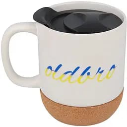 Керамічний кавовий кухоль OldBro White Ukraine 400 мл з корковим дном і кришкою