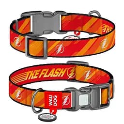 Ошейник для собак нейлоновый Waudog Nylon с QR-паспортом светоотражающий "Флеш Лого" пластиковый фастекс M Ш 20 мм,