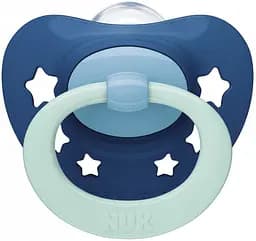Пустышка силиконовая NUK Signature, ортодонтическая, 6-18 мес., синий (3952346)