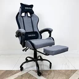 Геймерське крісло DEXON ORION X з підставкою для ніг, з тканини+подушки велюр, металева хрестовина, Темно-Сірий - мініатюра 4