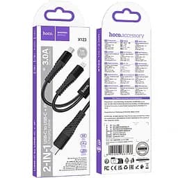 Дата кабель Hoco X123 Victory 2in1 Type-C to Lightning/Type-C 3A (1m) Black - мініатюра 2
