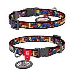 Нашийник для котів та дрібних порід собак нейлоновий Waudog Nylon з QR-паспортом "Блоки" пластиковий фастекс XS Ш 10