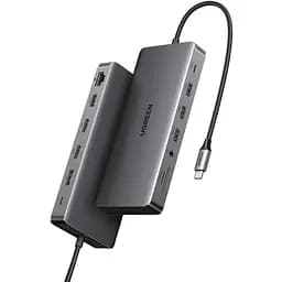 Док-станція USB3.2 Type-C --> HDMIx2,4K60Hz/4xUSB-A/2xUSB-C3.2/DP4K60Hz/RJ45/SD/TF/AUX PD 100W CM681