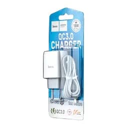 Мережевий зарядний пристрій Hoco C72Q Glorious single port QC3.0 charger ( EU ) ( With Micro USB Cable ) Білий - мініатюра 3