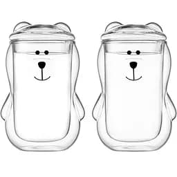 Набір чашок Ardesto Animals з кришкою з подвійними стінками 300 мл х 2 шт. боросилікатне скло прозорий (AR2630BBR)