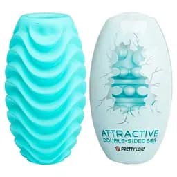 Яйце-мастурбатор текстуроване двостороннє силіконове чоловіче пристосування компактне бірюзове