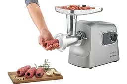 Gorenje Мясорубка, 2500Вт, 2.8кг/хв, 3 решітки, насадка для ковбас, кеббе, шнековий соковидавлювач, 3 терки, пластик/метал, нерж - мініатюра 6