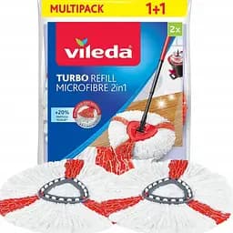 Змінна насадка для швабри Vileda Turbo Microfibre 2in1 – 2 шт. у комплекті, мікрофібра, машинне прання