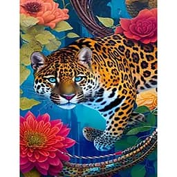 Алмазна мозаїка Strateg Ягуар у квітах 40х50 см без підрамника (JSFH85878)