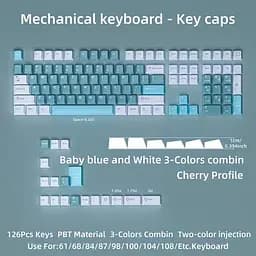 Набір кейкапів PBT Dye-Sub, 126 клавіш, Cherry Profile, Блакитний
