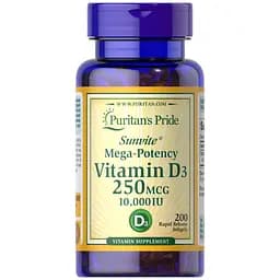 Вітаміни Puritans Pride Mega-Potency Vitamin D3, 250 мкг 10000 IU 200 капсул