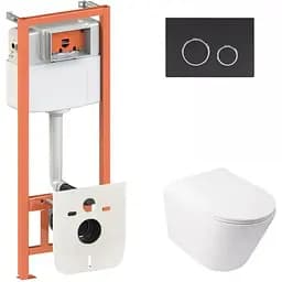 Набір Q-tap інсталяція 3 в 1 Nest QT0133M425 з панеллю змиву круглою QT0111M11V1146MB + унітаз з сидінням Swan QT16335178W