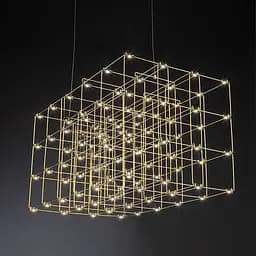 Золотая геометрическая люстра в форме параллелепипеда 120*60*60 см | Ст. MJ 199-1200*600*600 Titanium Line F