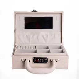 Скринька для прикрас екошкіра 2 яруси з кодовим замком 24×16×9.5 см органайзер для прикрас Бежевий Yiwu HP-5-24BE