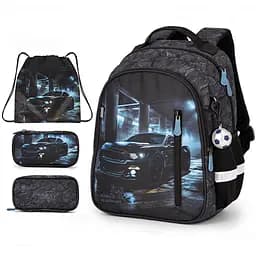 Ортопедичний рюкзак 3 в 1 з пеналом та мішком для хлопчика School Standard 375 гр 17 літрів Чорний з синім