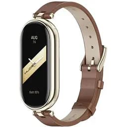 Шкіряний ремінець MiJobs для фітнес-браслета Xiaomi Mi Band 8 і 9 Type A коричневий, тримач - золотистий