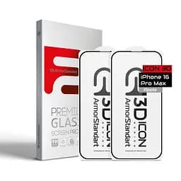 Захисне 3D скло для Apple iPhone 16 Pro Max, Icon 3D, загартоване, 9H, загартоване скло, повне проклеювання, протиударне, глянсове з олеофобним покриттям, на весь екран, сумісне з чохлами, проста установка, ArmorStandart (ARM83514)