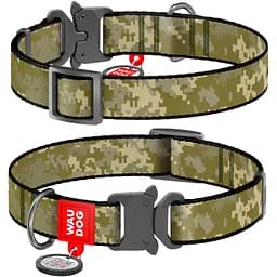 Нашийник для собак Waudog Nylon з QR-паспортом, Мілітарі, металевий фастекс, L, 33-49х2,5 см
